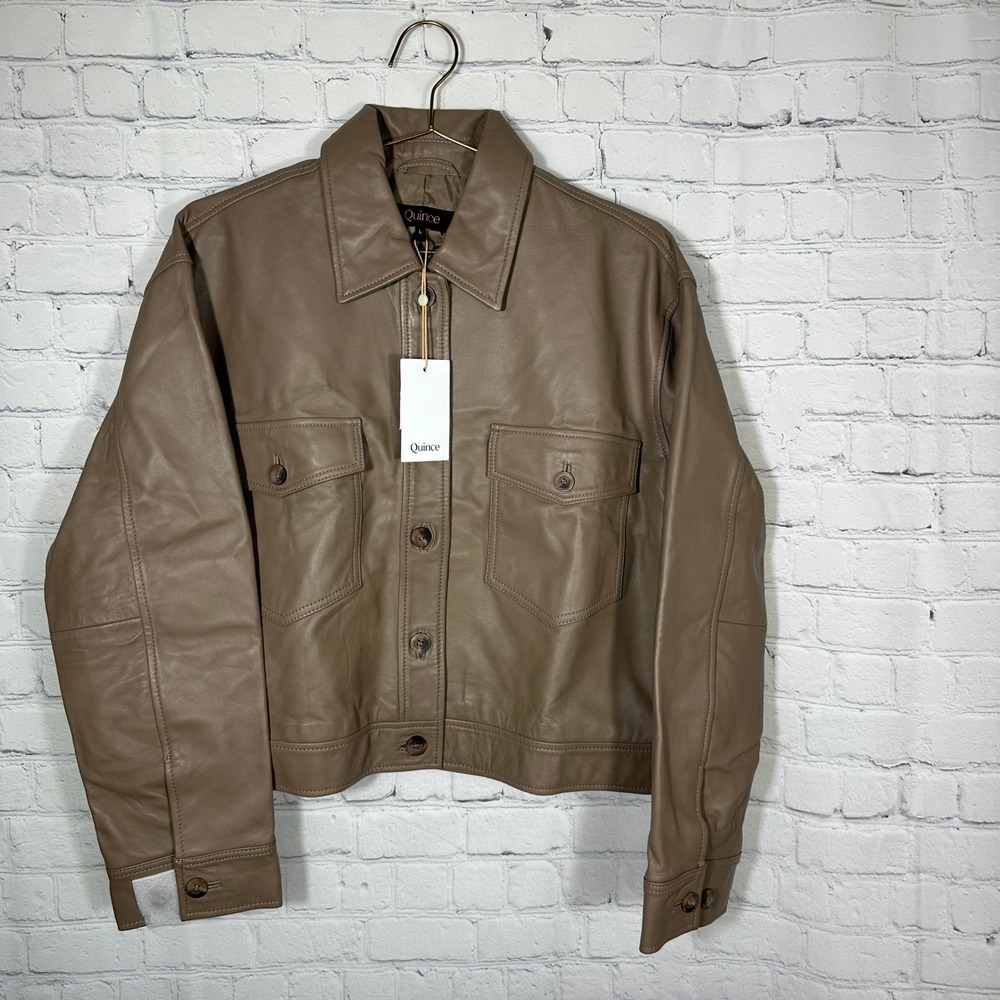 NEW Quince Women‎ 100% Sheep Leather Cropped Jacket Woodstock Taupe Large